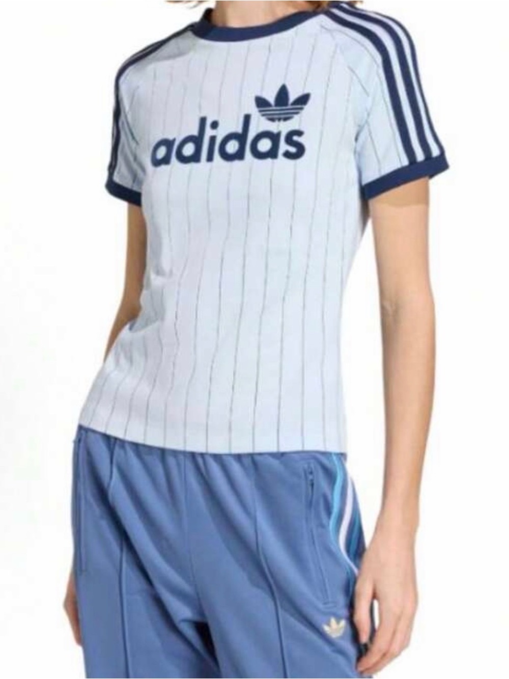 adidas White Tee with Navy Pinstripes - Picture 2 of 2